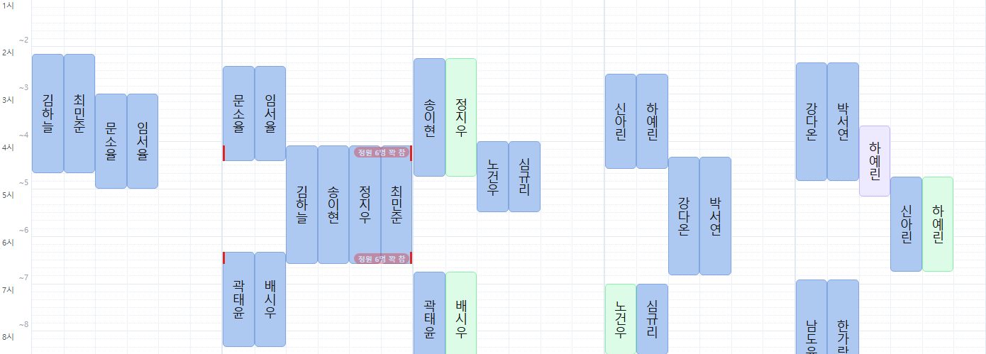 주간 일정표 — 강의실×시간 격자의 학생 셀